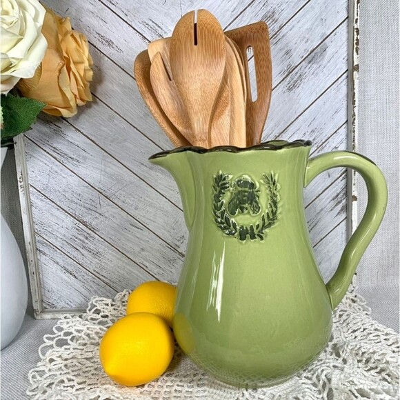 Vintage French Country Olive Green Home Essentials And Beyond Pitcher Bumble Bee - Picture 4 of 7